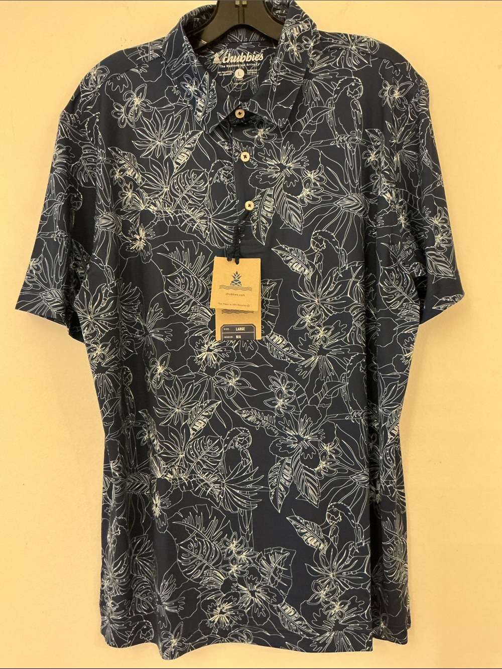 chubbies Blue Floral Button Up Shirt Sz L NWT